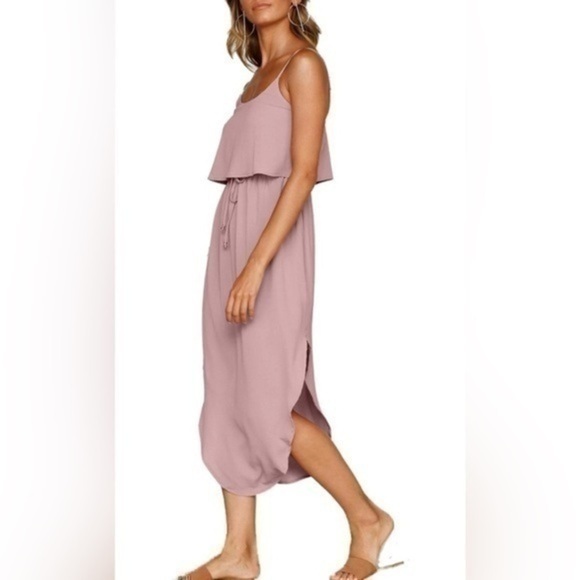 NWT NERLEROLIAN Adjustable Strappy Split Summer Beach Casual Midi Dress Sz M - Picture 1 of 9